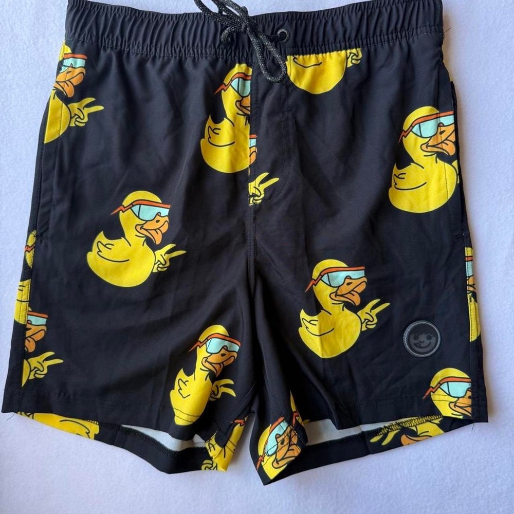 Neff Duck Swim Trunks Black Yellow Sunglasses Duck‎ Board Shorts Size Medium